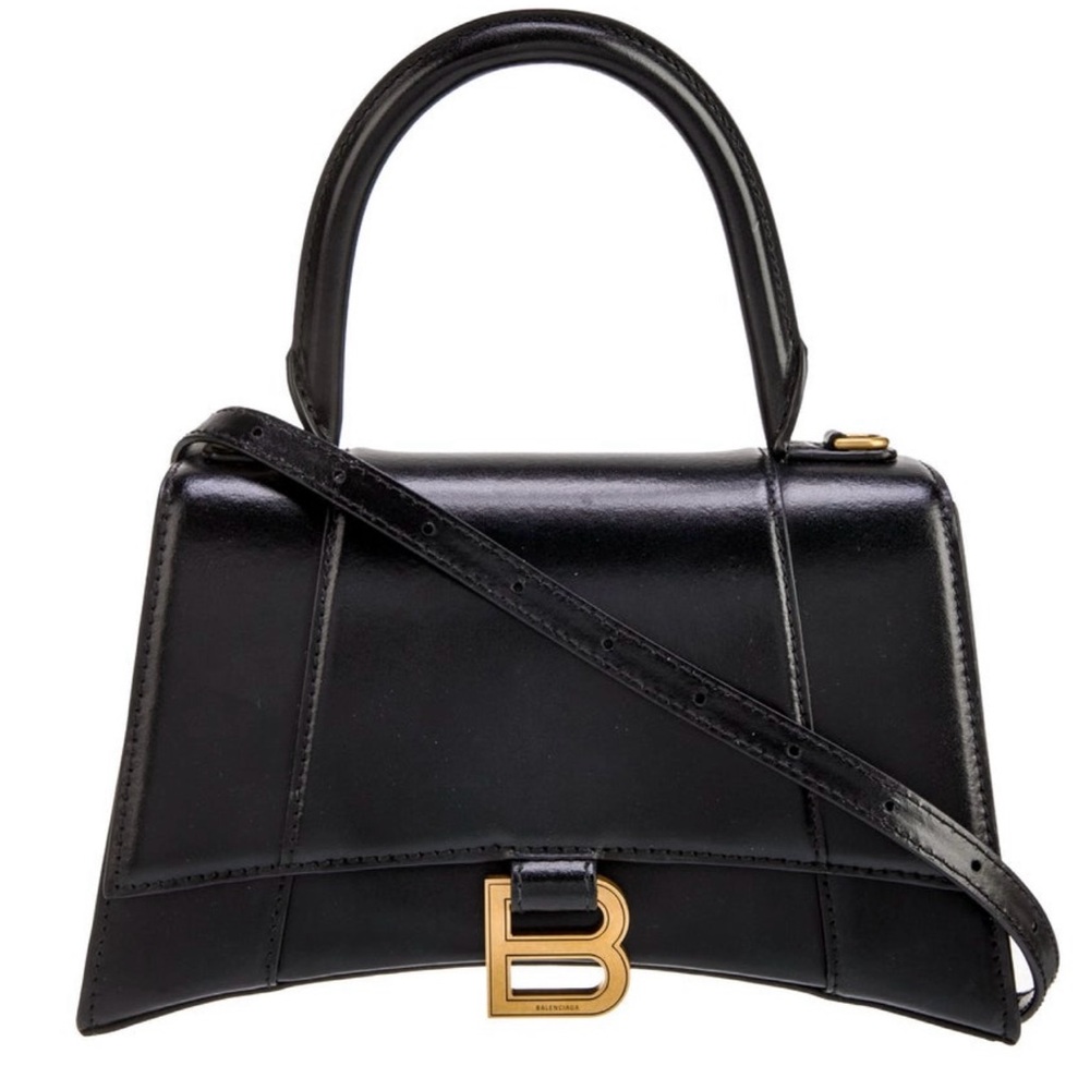 Balenciaga Black Leather Shoulder Bag with Gold Accent